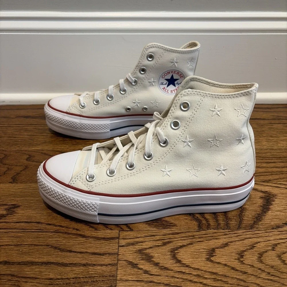 Converse Chuck Taylor All Star Vintage White Stars Lift Platform Shoes Women's 8